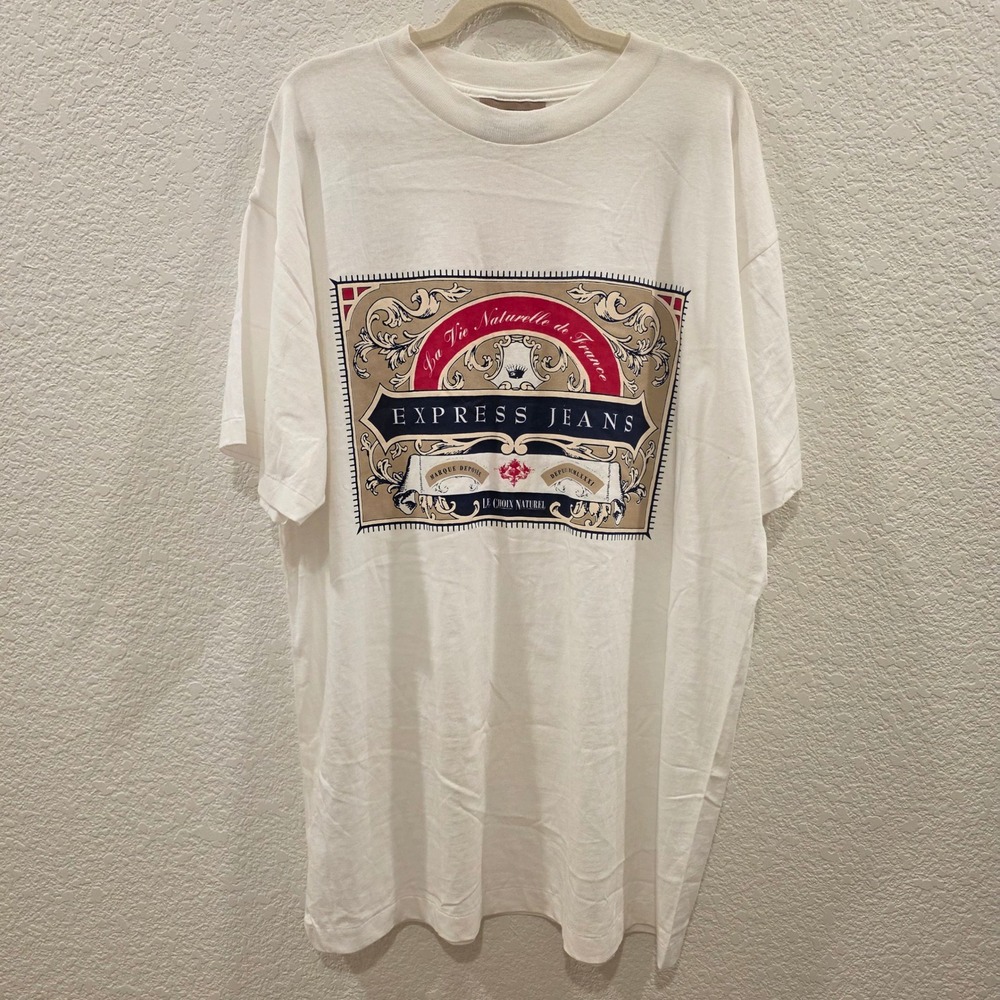 Vintage Express Jeans T Shirt Mens One Size White Single Stitch France Graphic